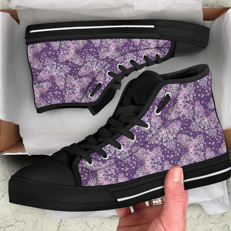 Purple Butterfly, Leather Boots Women