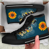 Manadala Peace Sign, Purple Black, Women's Boots high top