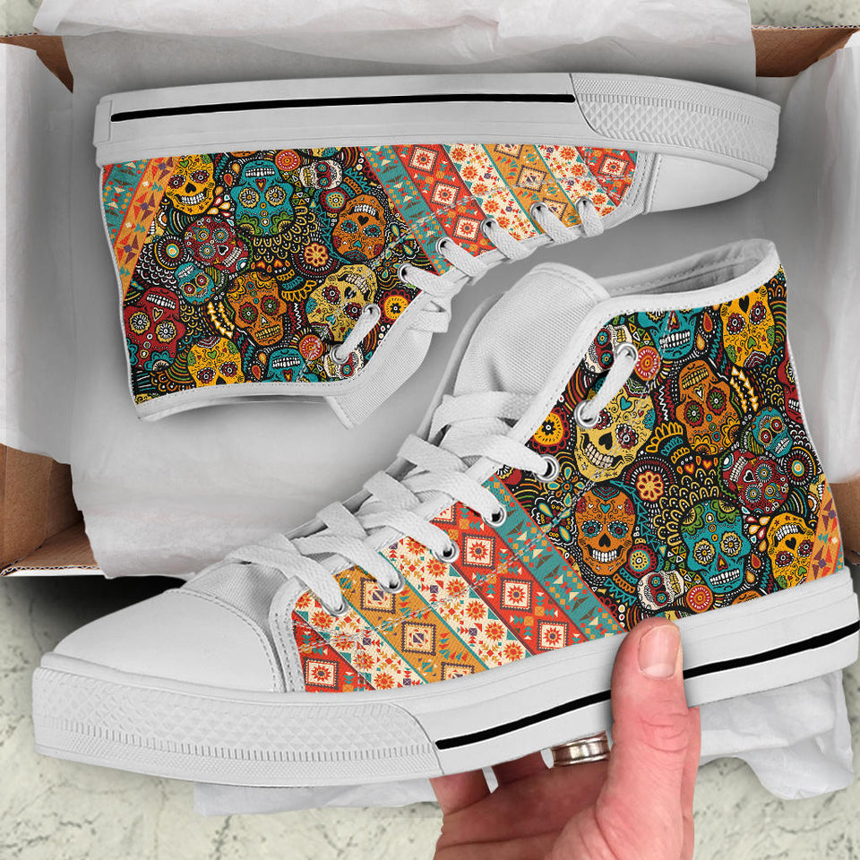 Santa Muerte Custom Sneakers, Sugar Skull Custom Shoes, Santisima Muerte Hand Painted Shoes