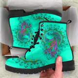 Peacock Mandala, Turquoise Teal Green, Women's Boots, Vegan Leather
