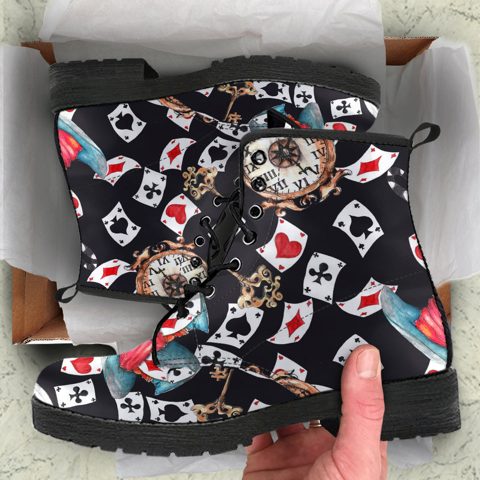 Alice In Wonderland Boots Psychedelic Combat Boots  Trippy Steampunk Alice Boots for Women  Optical Illusion Womens Combat Boots