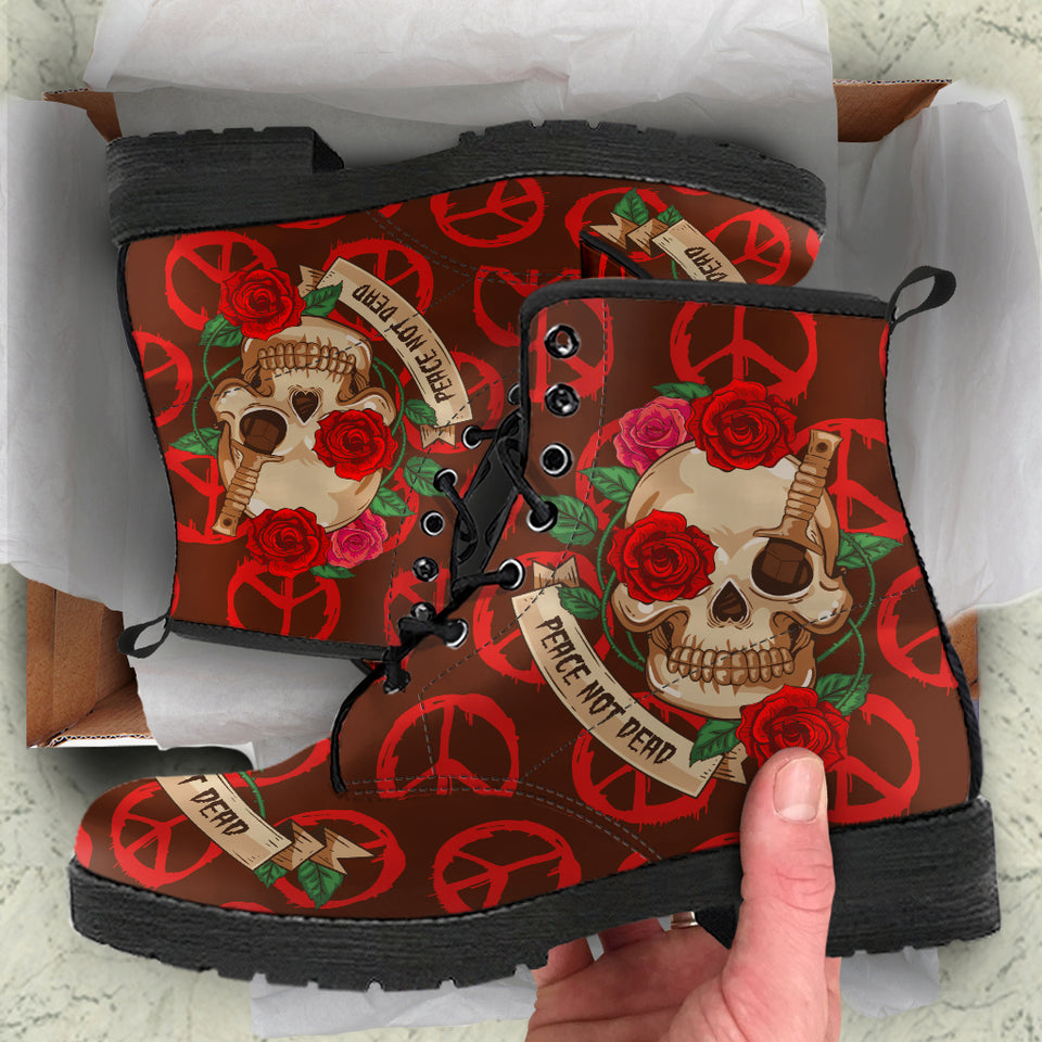 Skull and Peace, Gothic Hiking Boots, Women's Boots, Vegan Leather, Combat Style Boots, Emo Punk Boots, Goth Winter Boots