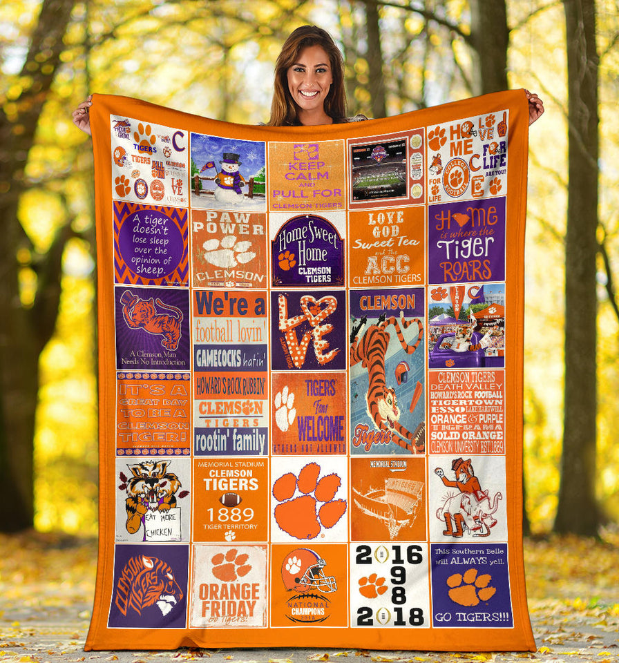 Clemson Tiger Fleece Sherpa Throw Blanket