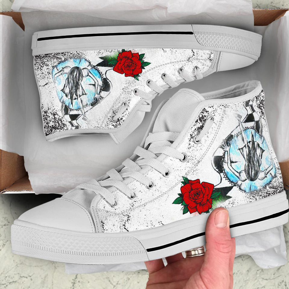Alice in Wonderland inspired hand painted shoes