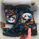 Butterfly Skull, Gothic Hiking Boots, Women's Boots, Vegan Leather, Combat Style Boots, Emo Punk Boots, Goth Winter Boots