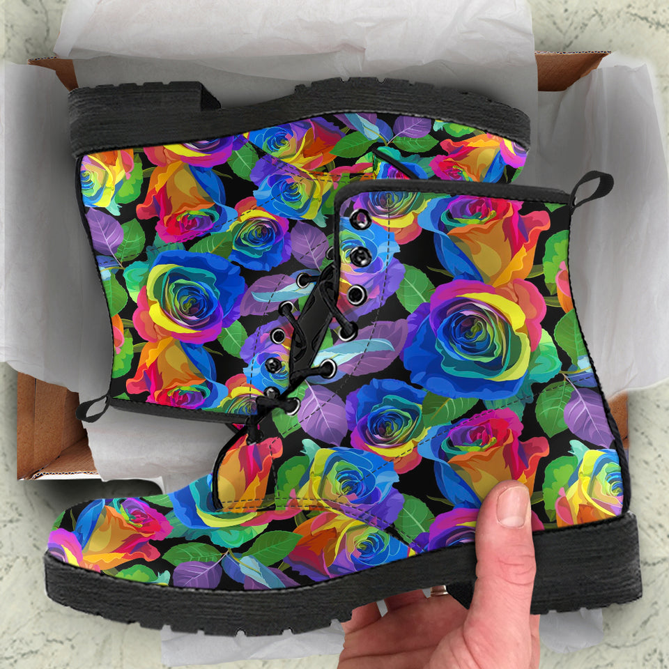 Colorful Floral, Womens Leather Boots