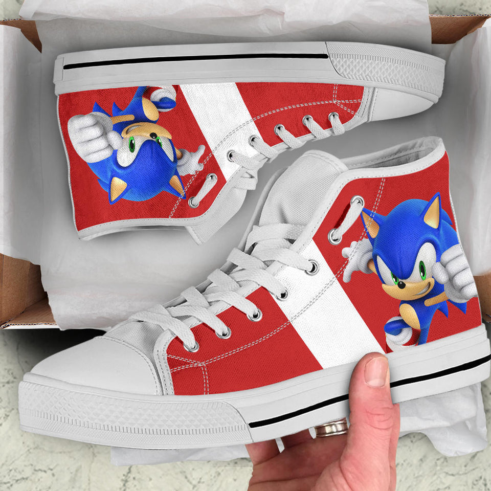 Cartoon High Top Shoes, Sonic Unisex Hightop Sneaker, Blue Hedgehog Shoes