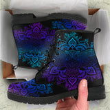 Owl Blue Purple, Womens Leather Boots, Vegan Leather, Spiritual, Multi Colored