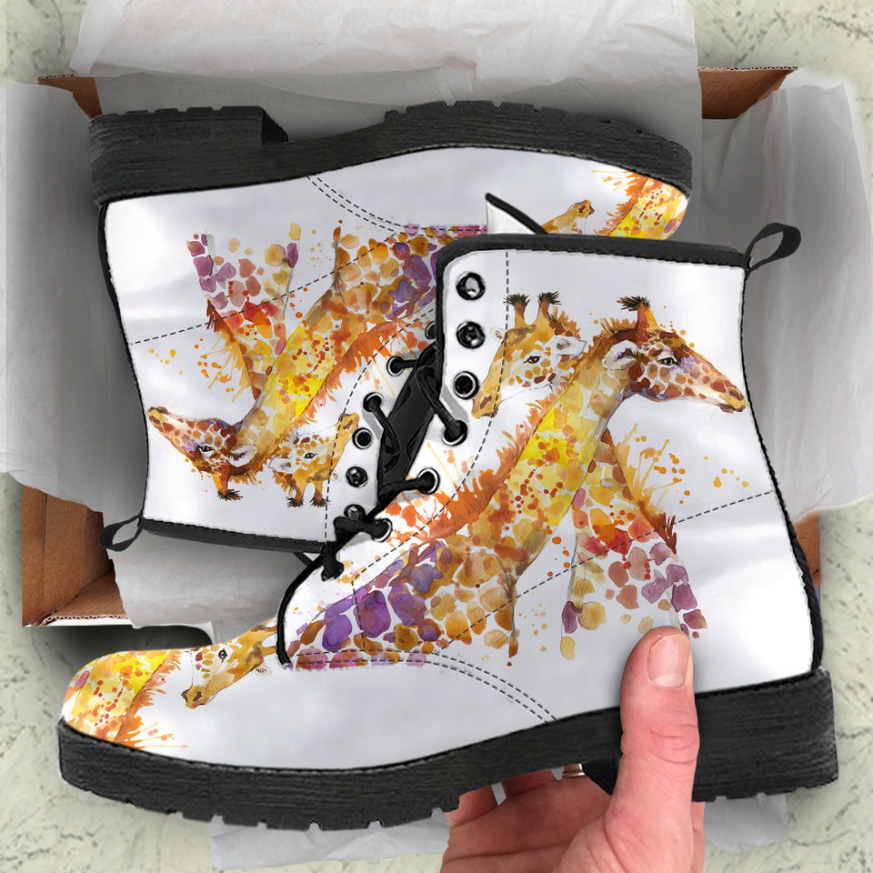 Giraffe Boots, Leather Boots Women, Vegan Leather, Custom Leather Boots, Womens Printed Shoes, Rain Boots, Multi Colored, Women Girl Gift