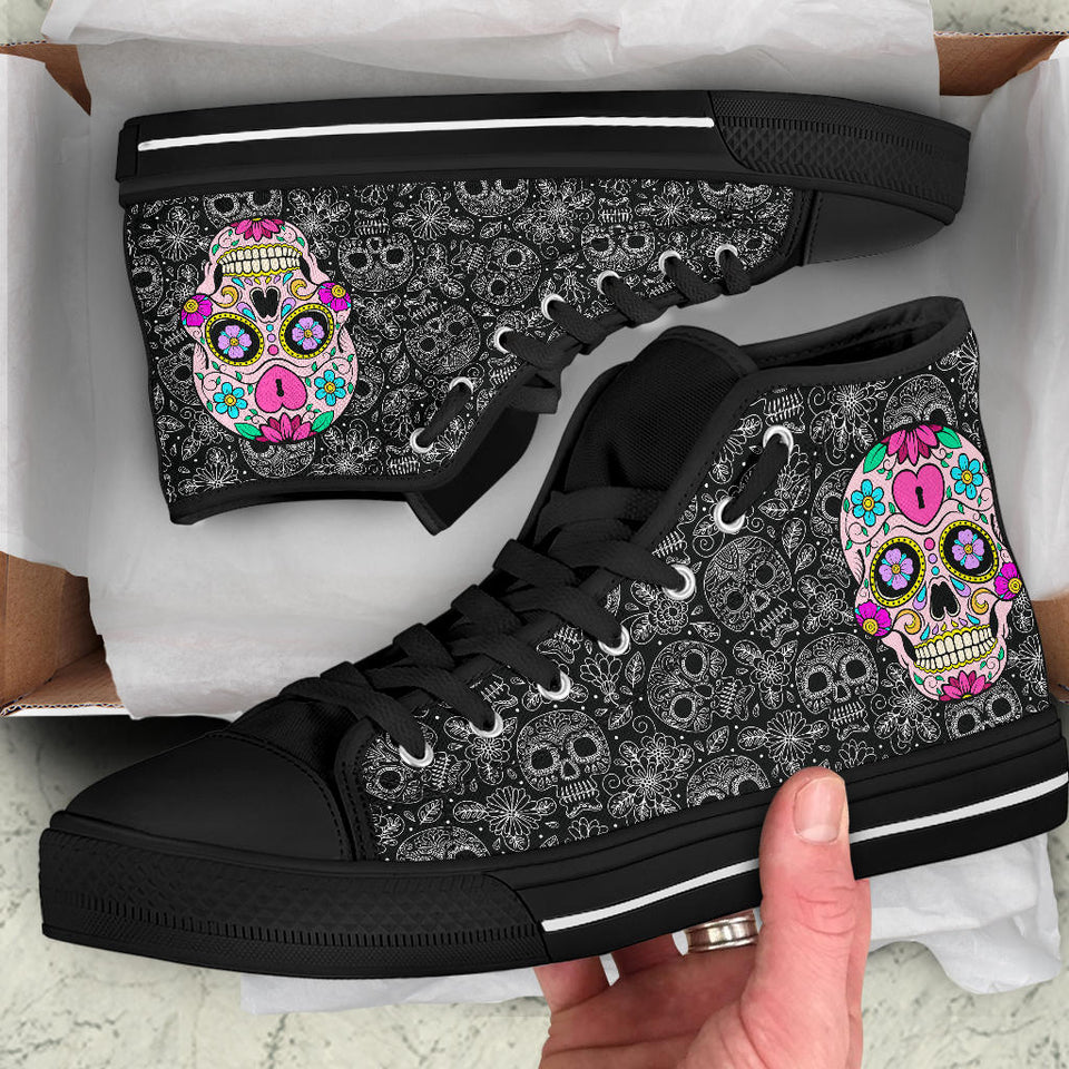 Sugar Skull Design, Womens Leather Boots high top