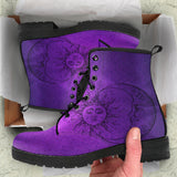 Purple Sun And Moon, Leather Boots Women, Handcrafted Boots, Vegan Leather, Sixties Mandala, Bright Colorful