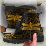 Golden Mandala, Dragonfly Boots, Hippie, Womens Leather