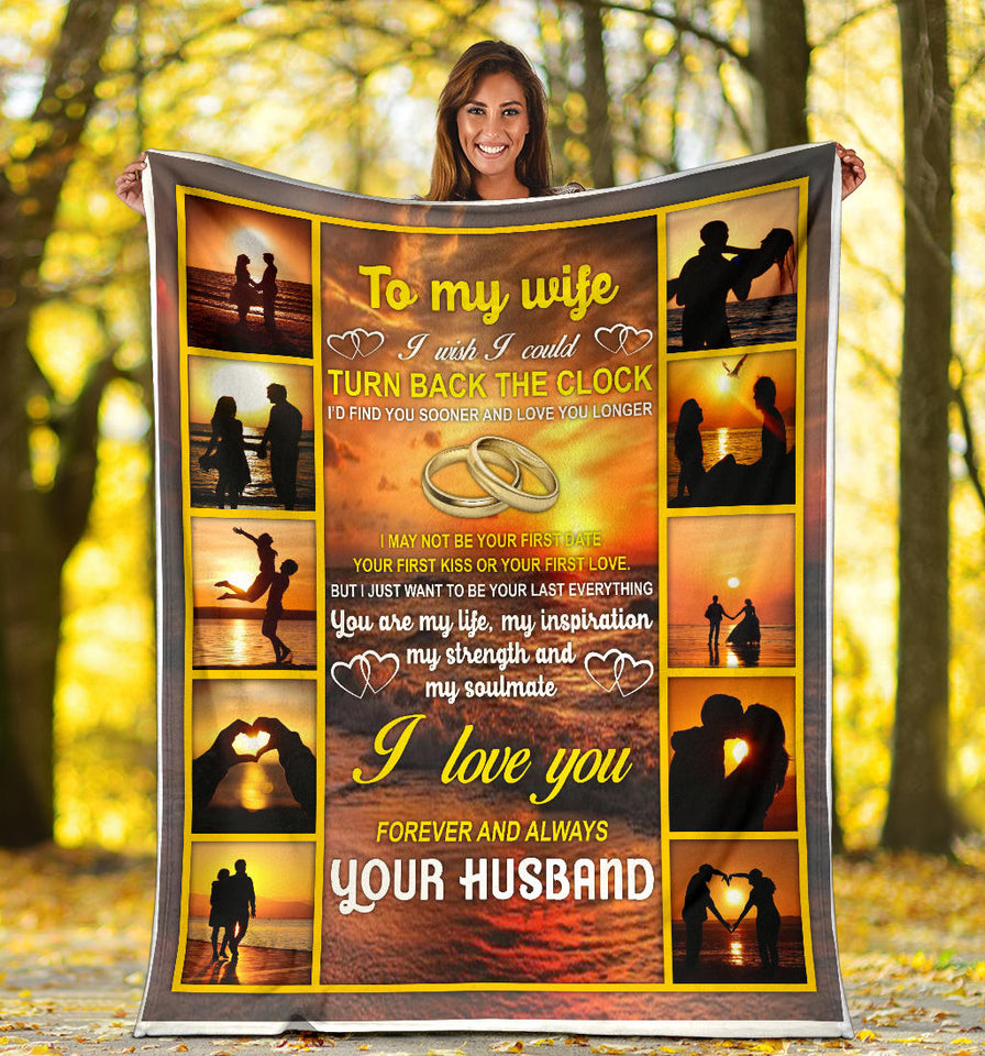 to My Wife Blanket, To My Wife I Wish I Could Turn Back The Clock - I Love You Romantic Gifts Birthday Wedding Anniversary Presents for Wife from Husband Kids - PL