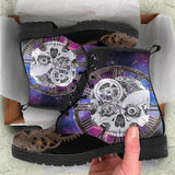 Steampunk Skull, Clockwork Galaxy, Women's Boots, Vegan Leather, Combat Style Boots, Emo Punk Boots, Goth Winter Boots