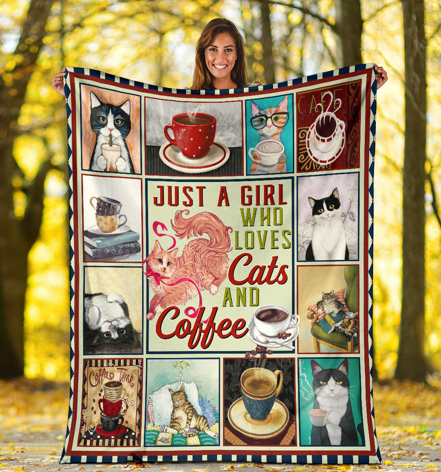 A Girl Who Loves Cats And Coffee Blanket