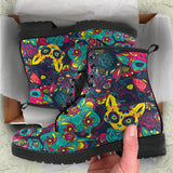 Skull Cat, Leather Shoes, Womens Skull Boots, Vegan Leather Boots, Winter Boots, Rain Boots Womens, Bohemian Shoes, Hippie Boots - up lai