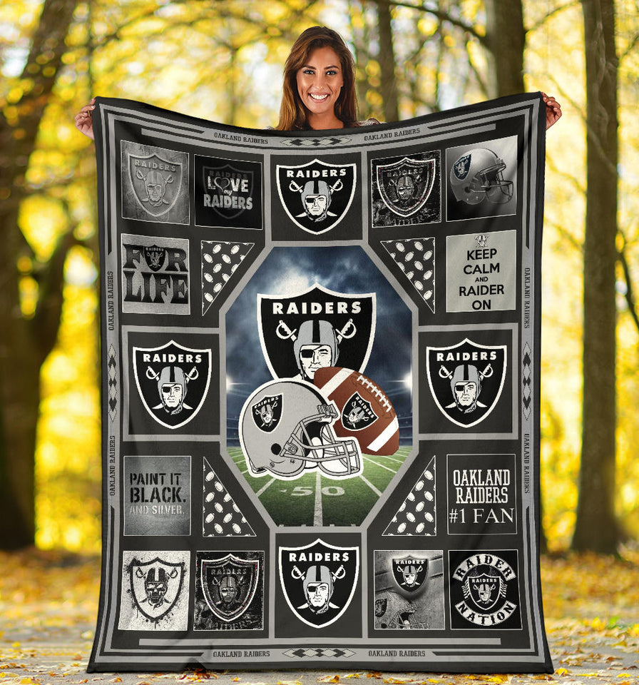 Oakland Raiders Quilt Blanket Fleece Sherpa Throw Blanket
