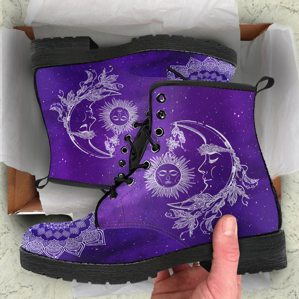 Sun and Moon Galaxy Handcrafted Women's Booties Vegan-Friendly Leather Boots
