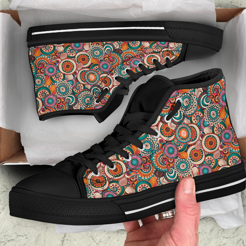 Blue Paisley Mandala, Leather Boots high top