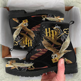 Wizard Inspired Ladies Lace Up Boots, Black, Owl, Festival