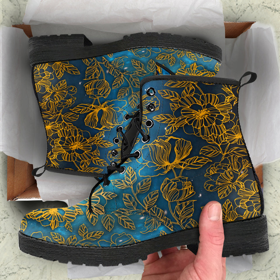 Gold Floral, Vegan Leather, Streetwear, Womens Leather