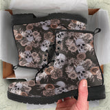 Womens Skull Boots, Womens Black Boot, Sugar Skulls, Handcrafted Shoes, snow Boots Women