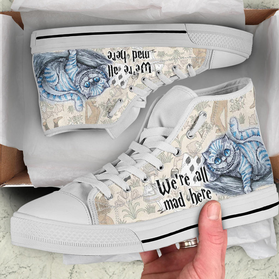 Cheshire Cat High Top Sneaker, Alice in Wonderland Shoes Women's Canvas Sneakers