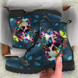 Colored Butterfly, Sugar Skull, Vegan Leather, Leather Boots Women