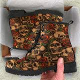 Flower Skull, Womens Leather Boots, Vegan Leather, Floral, Handmade Crafted, Hippie, Lace up Boots, Rain Boots, Classic Boot