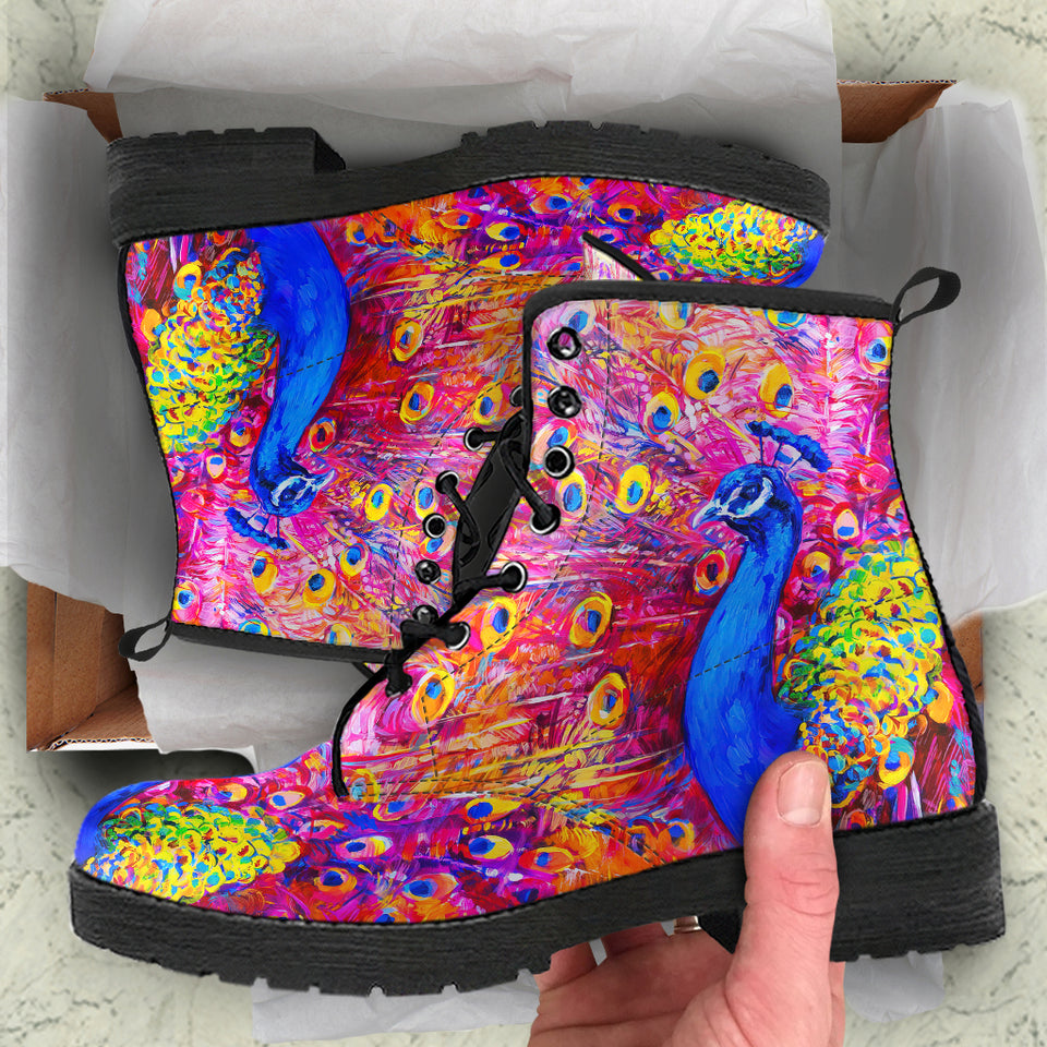 Colorful Peacock, Vegan Leather, Streetwear, Womens Leather Boots, Handmade Crafted, Fashion Boots, Rain Boots, Hippie, Festival