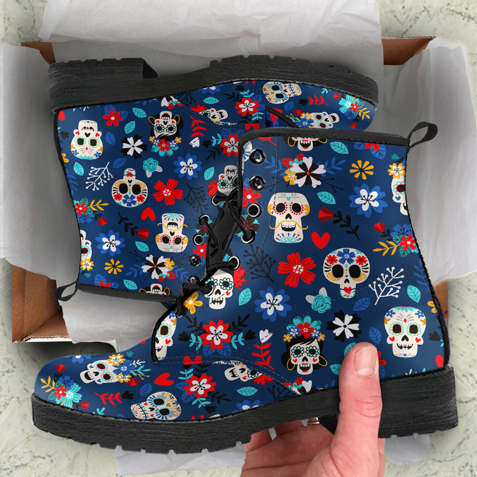 Womens Skull Boots, Womens Vegan Boot, Sugar Skulls, Leather Shoes Women, Winter Boots Women, Womens Rain Boots, Walking Boots Women
