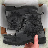 Grey Sun and Moon, Handcrafted boots, Vegan Leather, ankle Boots women, Festival Boots, Bohemian Style, Hippie Boots, Hikers Boots women