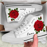 Red Rose Shoes, Rose Print Sneakers, Rose Shoes, Custom High Tops Sneakers For Adults Women & Girls