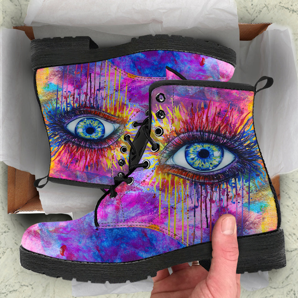 Rainbow Eye, Womens Leather Boots, Handmade Shoes, Ankle Boots Women