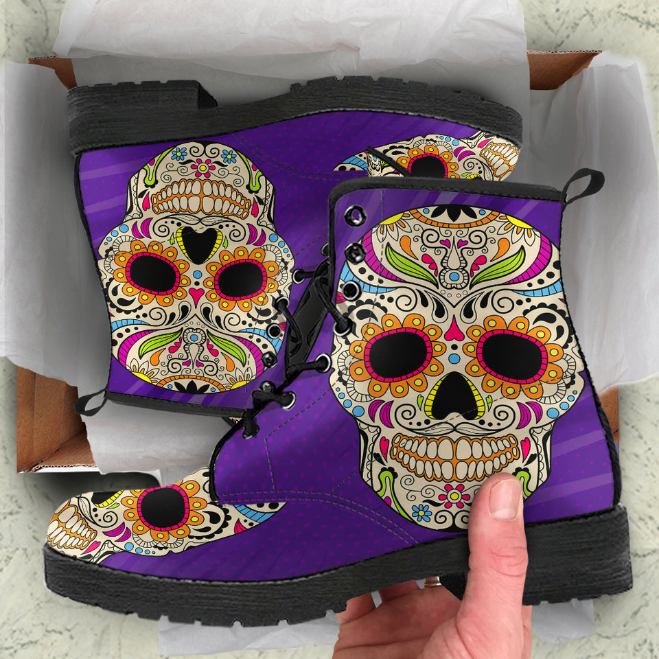 Sugar Skull, Dia De los Muertos, Women's Boots, Vegan Leather, Combat Style Boots, Lolita Combat Boots, Day Of The Dead