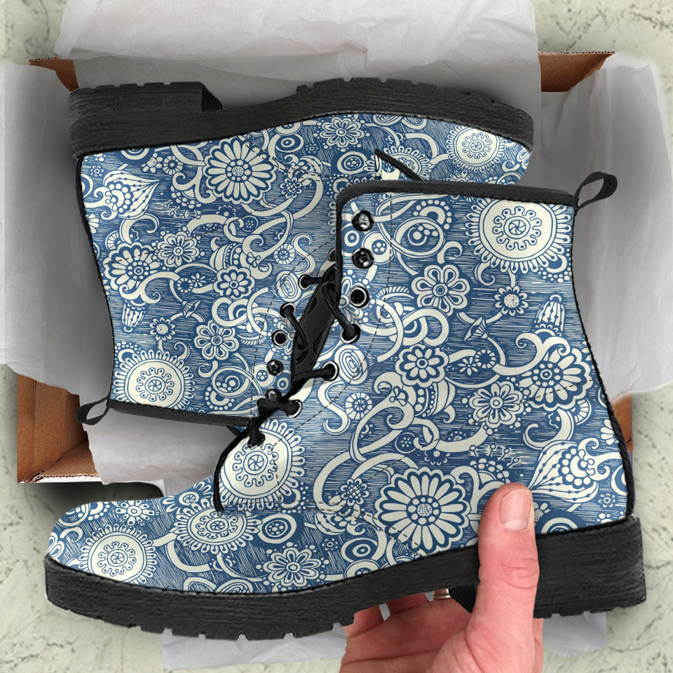 Womens Leather Boots, Zen Boots, Streetwear, Handmade Crafted, Vegan Leather, Paisley, Hippie, Spiritual, Women Girl Gift, Classic Boot