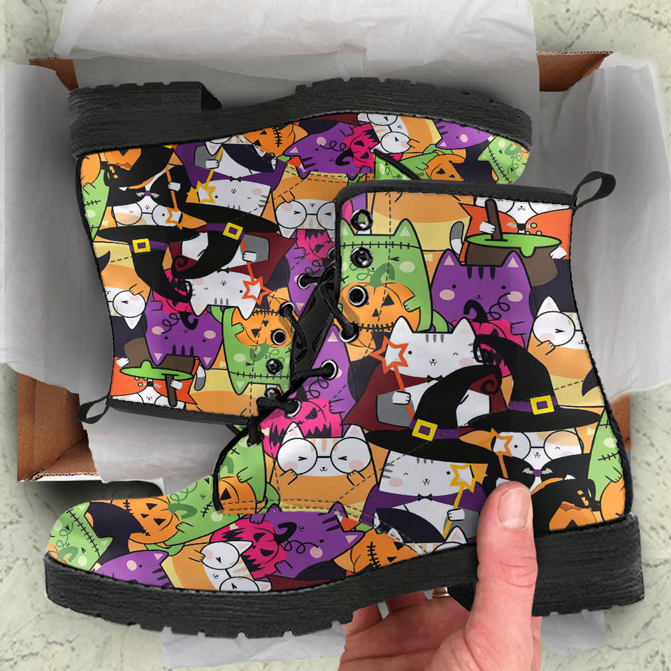 Kawaii Cat Halloween Women's Canvas Boots, Halloween Boots