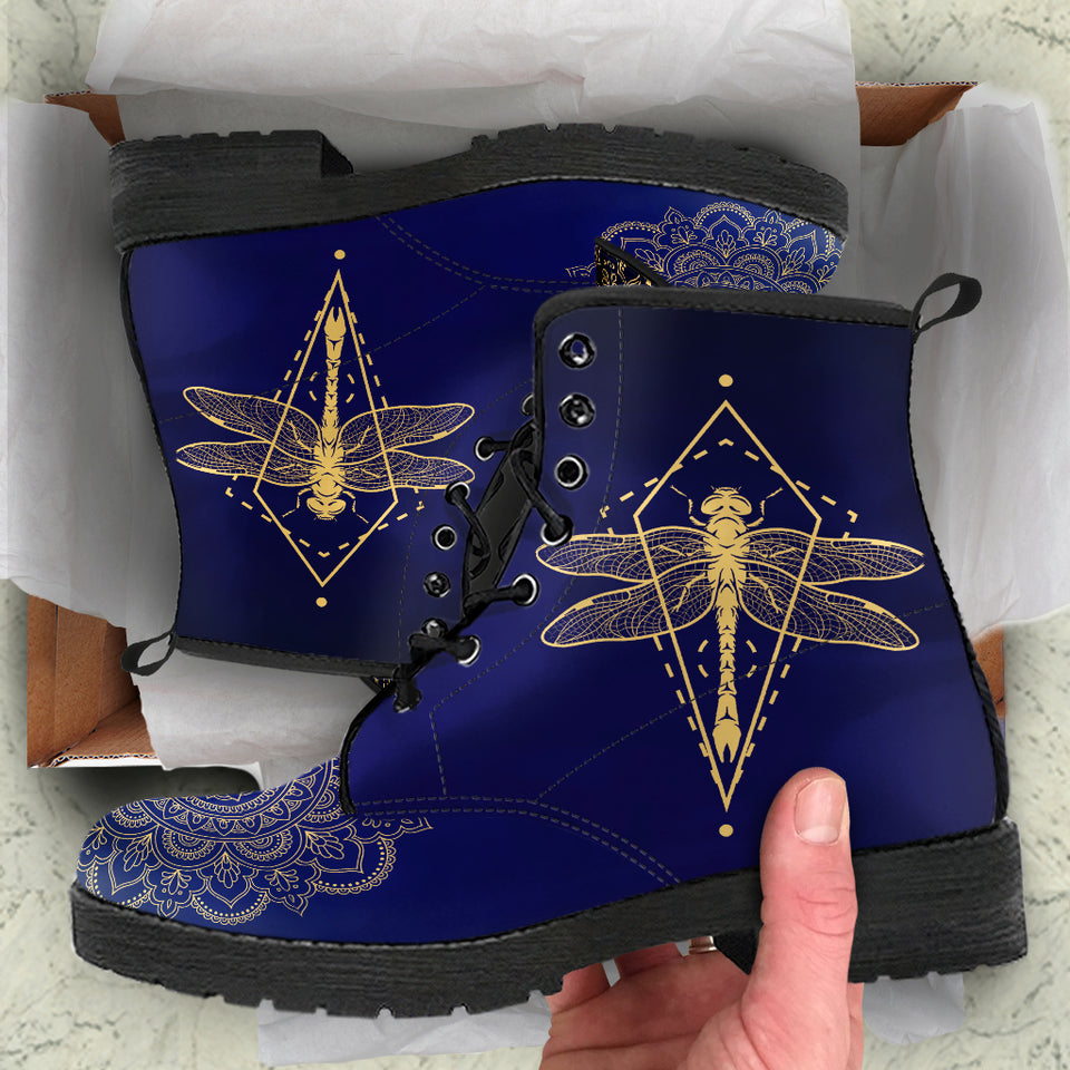 Golden Dragonfly, Lotus Mandala Boots, Womens Leather Boots