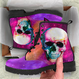 Skull and Galaxy, Gothic Hiking Boots, Women's Boots, Vegan Leather, Combat Style Boots, Emo Punk Boots, Goth Winter Boots