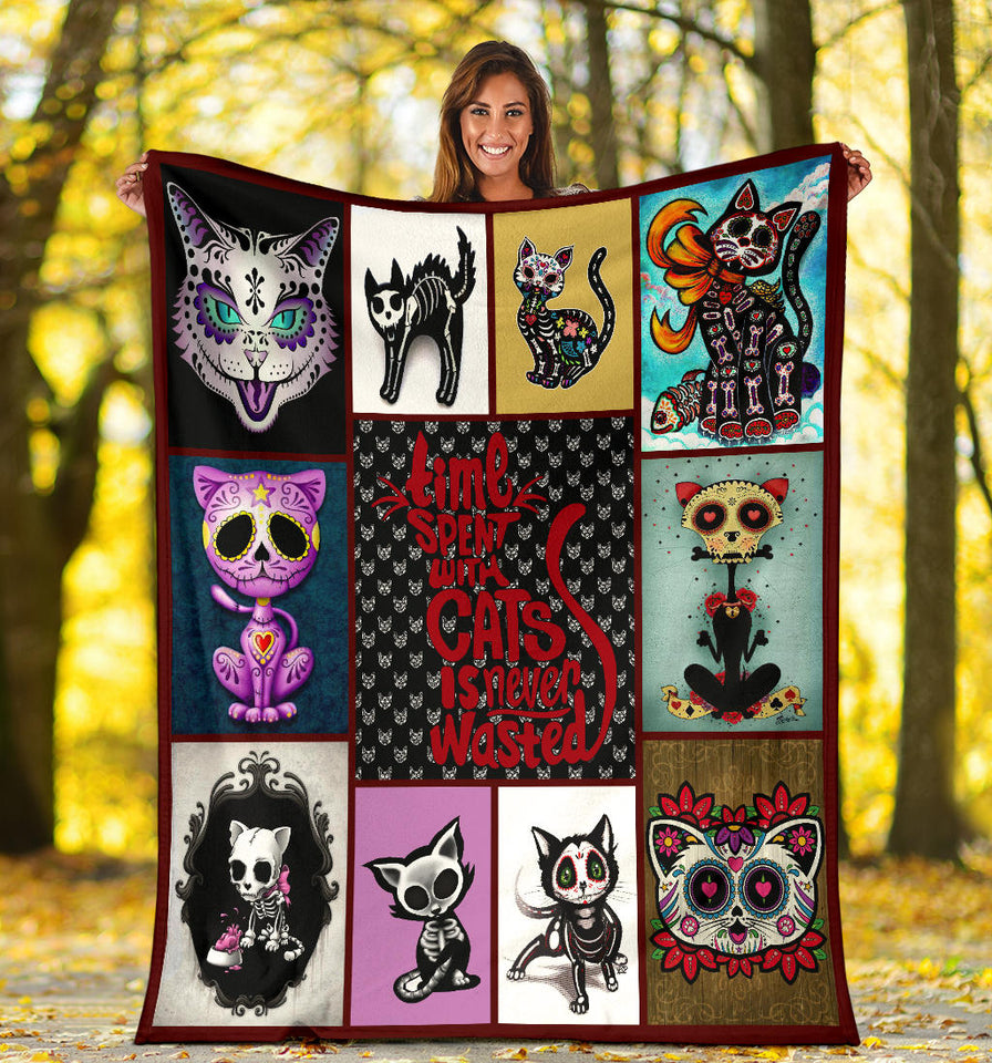 Skull Cat Blanket Cat Kitten Sugar Skull Quilt copy