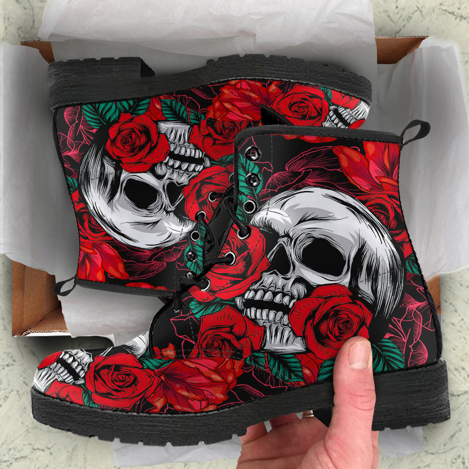 Skull Rose Design, womens Leather Shoes, skull boots women, Handmade Shoes, Womens Winter Boots, Rain Boots women, Bohemian Style