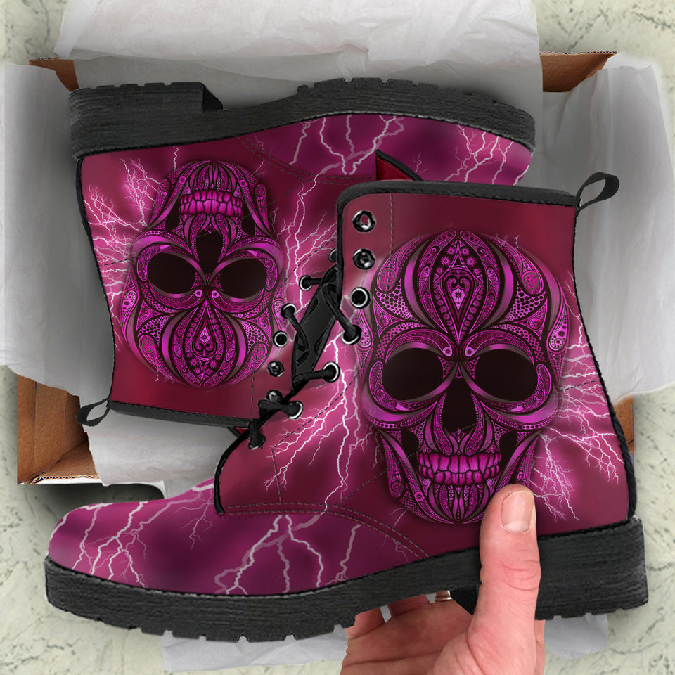 Oriental Skull, Gothic Hiking Boots, Women's Boots, Vegan Leather, Combat Style Boots, Emo Punk Boots, Goth Winter Boots