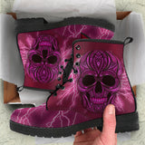 Oriental Skull, Gothic Hiking Boots, Women's Boots, Vegan Leather, Combat Style Boots, Emo Punk Boots, Goth Winter Boots