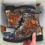 Sugar Skull Octopus, Leather Boots Women, Handmade Boots, Vegan Leather, Floral Skull, Womens Printed Shoes, Rain Boots, Streetwear