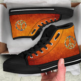 Orange Peace Sign, Womens Leather Boots, Handmade Crafted