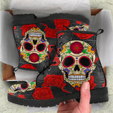 Sugar Skull Boots, Handmade Crafted, Womens Leather Boots, Hippie, Floral, Multi Colored, Vegan Leather, Streetwear, Classic Boot