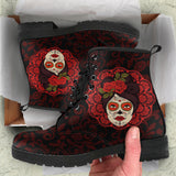 Mexican Skull Girl, Womens Leather Boots, Skull Shoes, handcrafted boots, snow boots women, Rain Shoes, womens outdoor boots, Ankle Booties