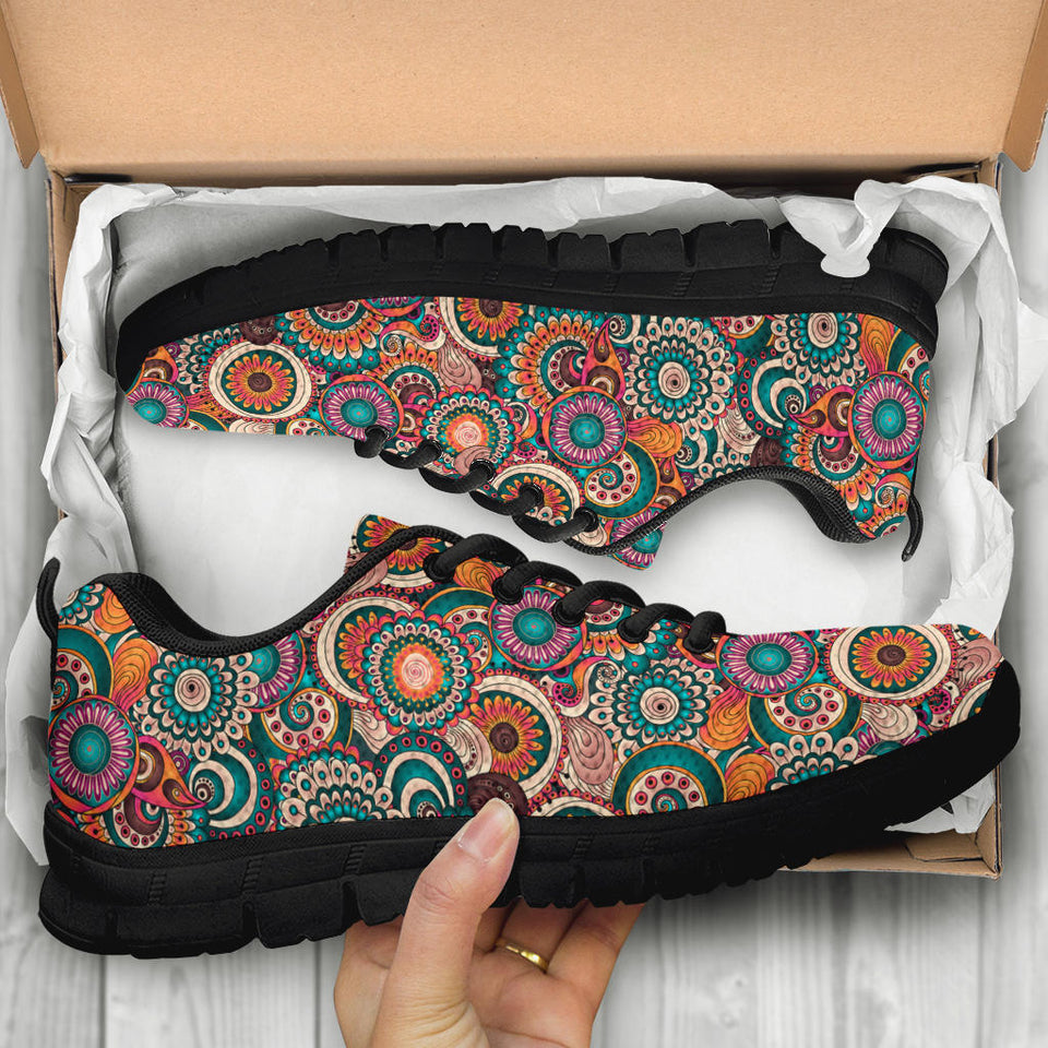 Blue Paisley Mandala, Leather Boots SNEAKERS