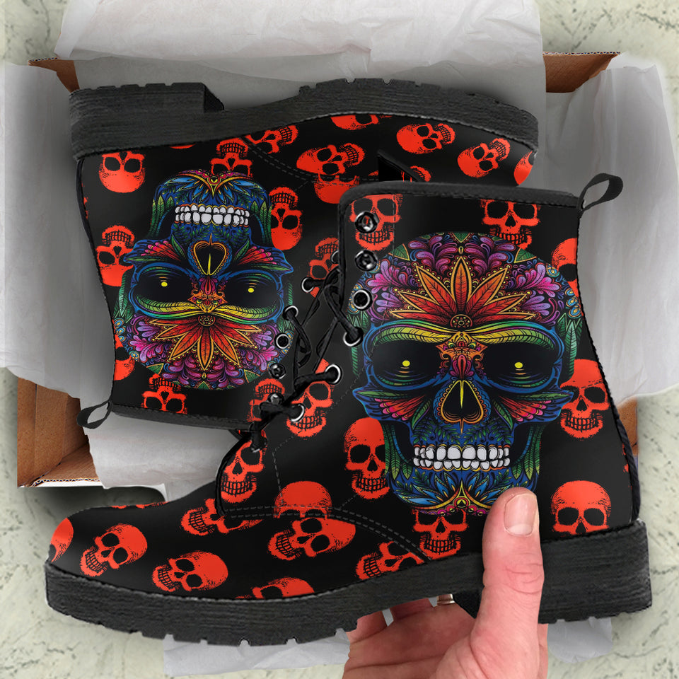 Sugar Skull, Leather boots women, skull boots, Winter Boots, womens rain boots, Hippie Boots, Bohemian boots, Vegan Boots, Ankle Boots