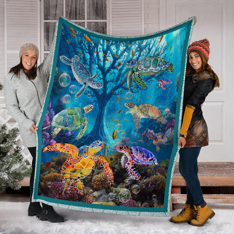 Turtle Swim With The Waves Lover Blanket